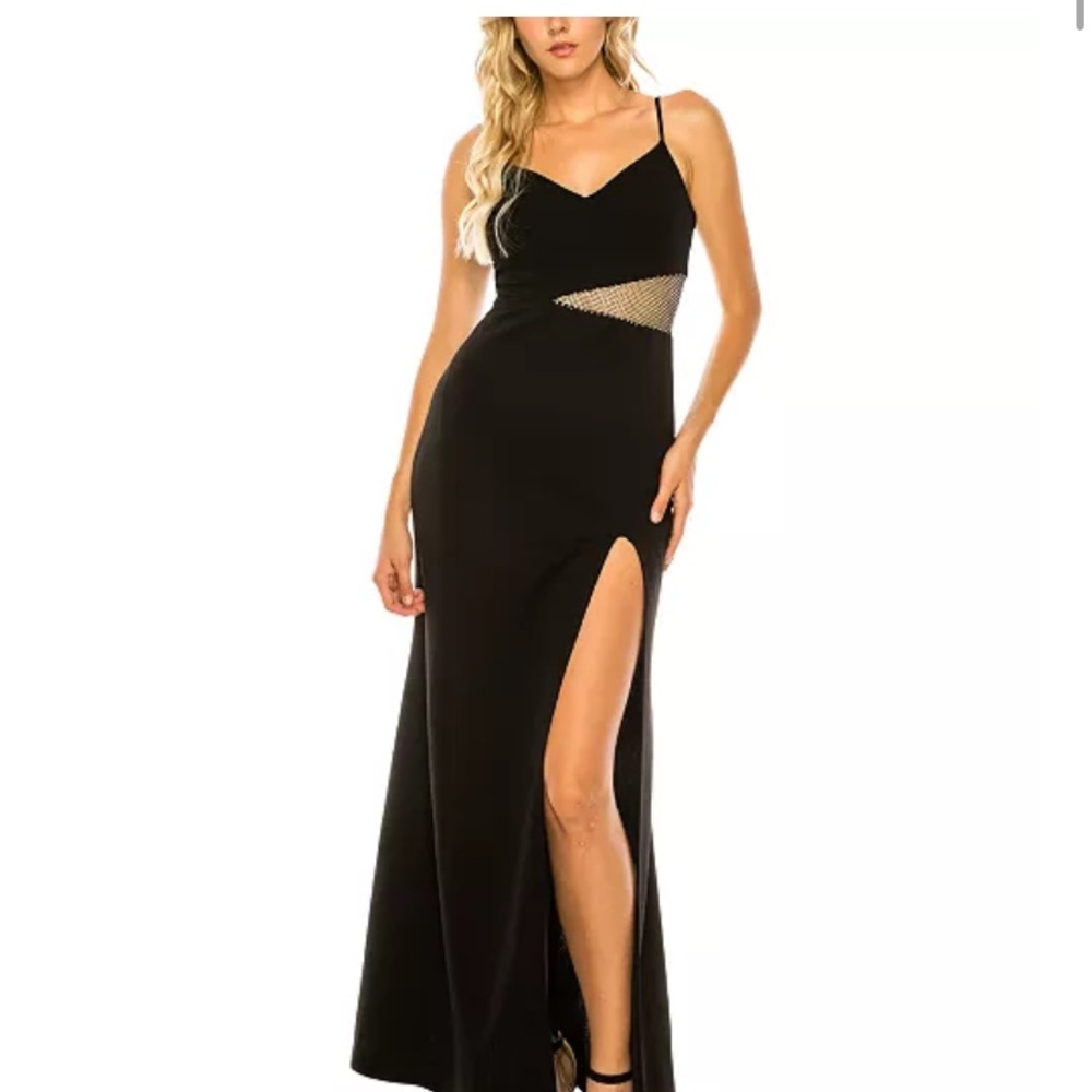 B Darlin Black Maxi Gown with Cut Out and Slit